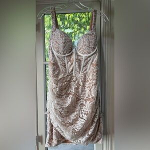 Lace Corset Bustier Mini Dress Ivory Nude (Size L)